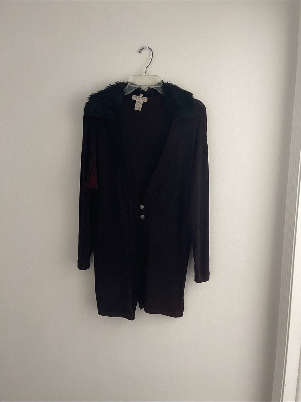 Express Black Long Women's Cardigan with Faux Fur Collar